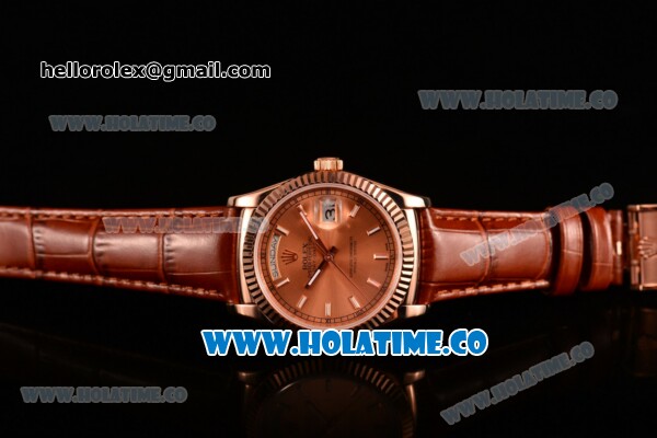 Rolex Day-Date Asia 2813/Swiss ETA 2836/Clone Rolex 3135 Automatic Rose Gold Case with Stick Markers and Rose Gold Dial (BP) - Click Image to Close